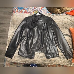 Black Faux Leather Motor Jacket Women’s Size Medium Moto Biker